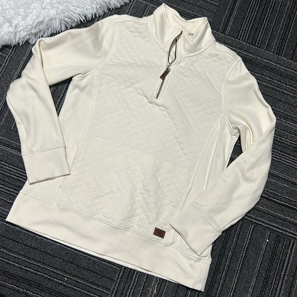 L.L. Bean Quilted Pullover Long Sleeve 1/4 Zip Cream Top Women’s Size Medium - Picture 2 of 16
